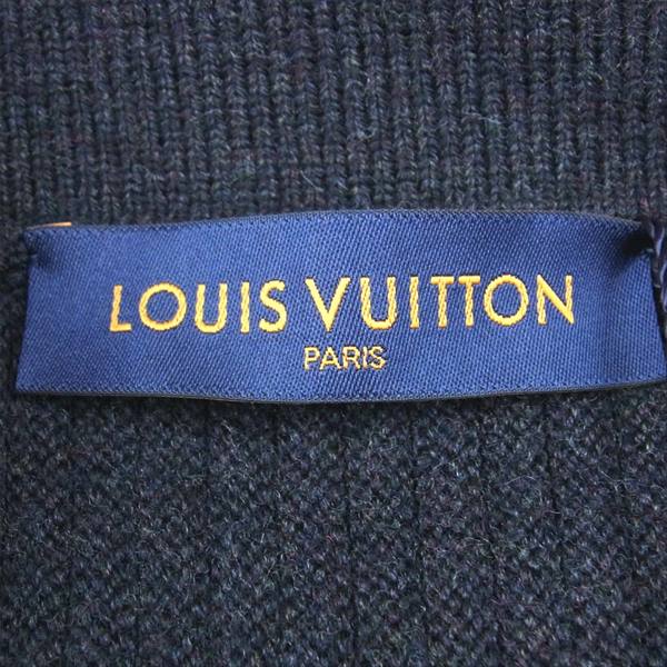 LOUIS VUITTON ルイ・ヴィトン 国内正規品 ヴァージルアブロー VIRGIL ABLOH ニゴー NIGO 20AW  1A7XBW ジャイアント ダミエ リブ ジャケット ニット カーディガン ダークグレー系 L【中古】