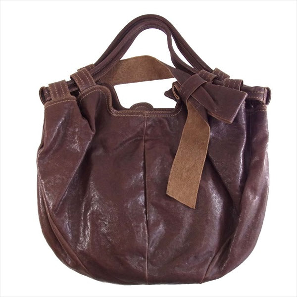 genten ゲンテン オールレザー本革 レディース トートバッグ ハンドバッグ ブラウン系  ブラウン系【中古】