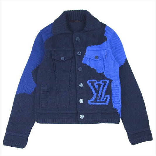 LOUIS VUITTON ルイ・ヴィトン 国内正規品 RM202M UTF HJN06W 20aw LV インタルシアボタン ニット ジャケット ネイビー系 M【美品】【中古】