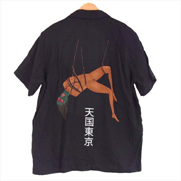 WACKO MARIA ワコマリア 18ss-wms-oc01 18SS 天国東京 吊るし女 刺繍 半袖シャツ 黒系 L【新古品】【未使用】【中古】