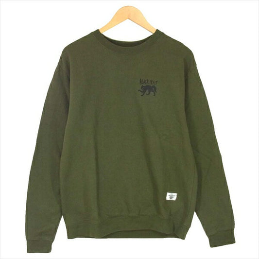 BEDWIN & THE HEARTBREAKERS ベドウィンアンドザハートブレイカーズ 19AB2870 L/S C-NECK SWEAT LOU BLACK KAT プリント クルーネック 裏起毛 スウェット カーキ(オリーブグリーン)系 3【中古】