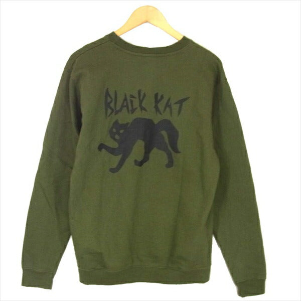 BEDWIN & THE HEARTBREAKERS ベドウィンアンドザハートブレイカーズ 19AB2870 L/S C-NECK SWEAT LOU BLACK KAT プリント クルーネック 裏起毛 スウェット カーキ(オリーブグリーン)系 3【中古】