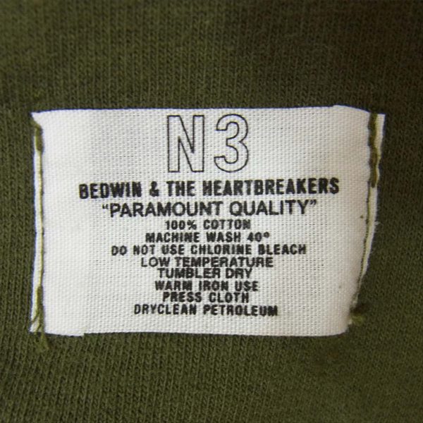BEDWIN & THE HEARTBREAKERS ベドウィンアンドザハートブレイカーズ 19AB2870 L/S C-NECK SWEAT LOU BLACK KAT プリント クルーネック 裏起毛 スウェット カーキ(オリーブグリーン)系 3【中古】