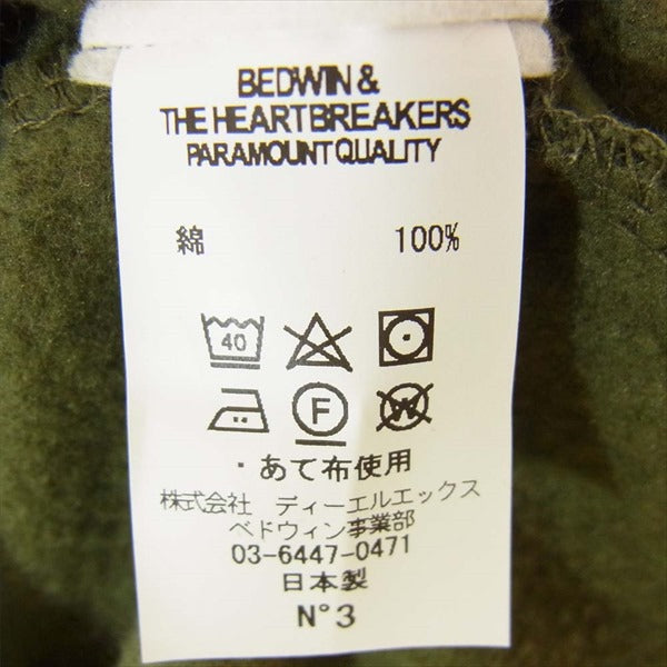 BEDWIN & THE HEARTBREAKERS ベドウィンアンドザハートブレイカーズ 19AB2870 L/S C-NECK SWEAT LOU BLACK KAT プリント クルーネック 裏起毛 スウェット カーキ(オリーブグリーン)系 3【中古】
