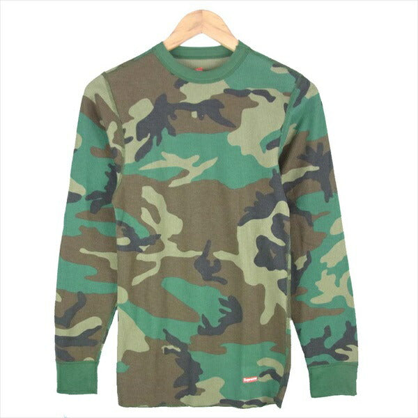 Supreme シュプリーム 19AW HANES THERMAL CREW Woodland Camo インズ 長袖 サーマル カットソー グリーン系 グリーン系 M【美品】【中古】