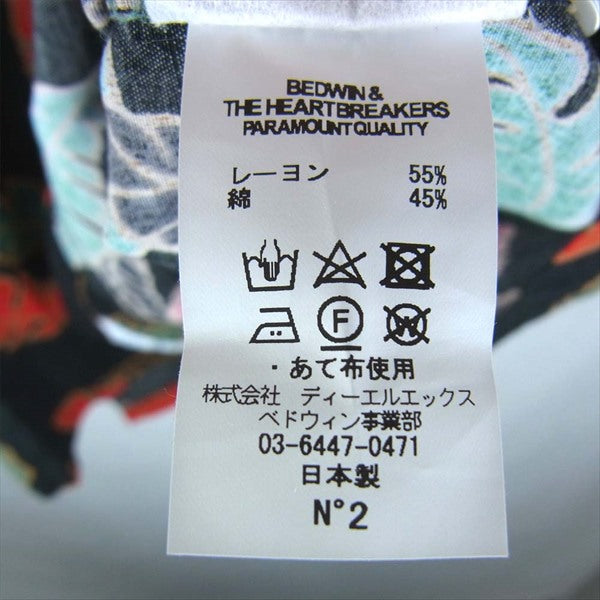 BEDWIN & THE HEARTBREAKERS ベドウィンアンドザハートブレイカーズ コットン レーヨン混 ボタニカル 総柄 オープンカラー 開襟 半袖シャツ 黒系 №2【中古】