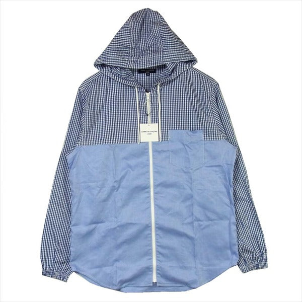 COMME des GARCONS コムデギャルソン 20SS HE-B034 綿 チェック フード付き ジャケット ブルー系 S【新古品】【未使用】【中古】