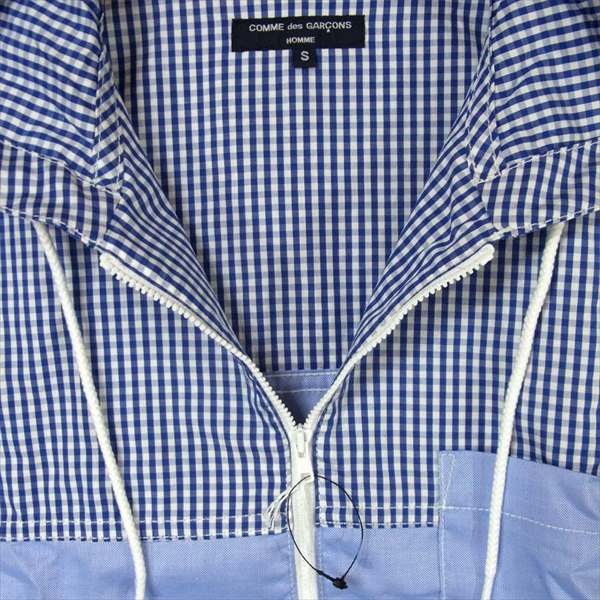 COMME des GARCONS コムデギャルソン 20SS HE-B034 綿 チェック フード付き ジャケット ブルー系 S【新古品】【未使用】【中古】