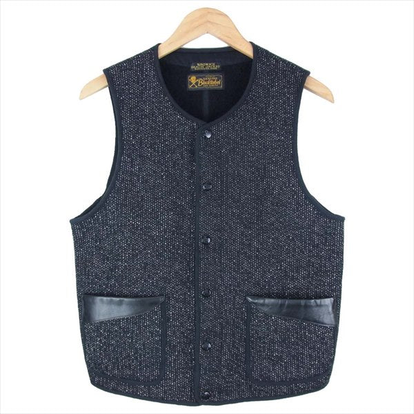 RUDE GALLERY BLACK REBEL ルードギャラリーブラックレーベル BROWNS BEACH BEST ブラウンズ ビーチ レザーポケット ベスト ジレ 黒系 M【中古】