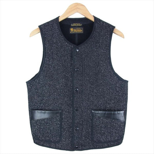 RUDE GALLERY BLACK REBEL ルードギャラリーブラックレーベル BROWNS BEACH BEST ブラウンズ ビーチ レザーポケット ベスト ジレ 黒系 M【中古】