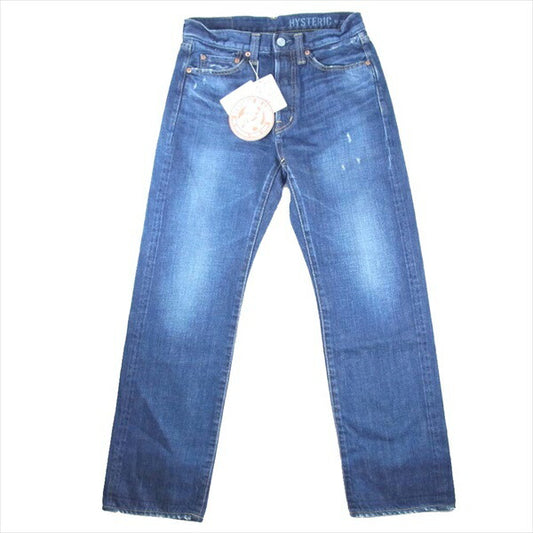 HYSTERIC GLAMOUR ヒステリックグラマー 01183AP10 USED加工 デニム ミッドライズ ストレートパンツ レディース パンツ インディゴブルー系 26インチ【新古品】【未使用】【中古】