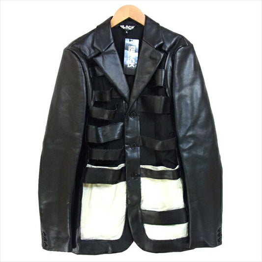 BLACK COMME des GARCONS ブラックコムデギャルソン 1A-J011 前身くり抜き フェイク テーラード レザー ジャケット 黒系 XL【中古】