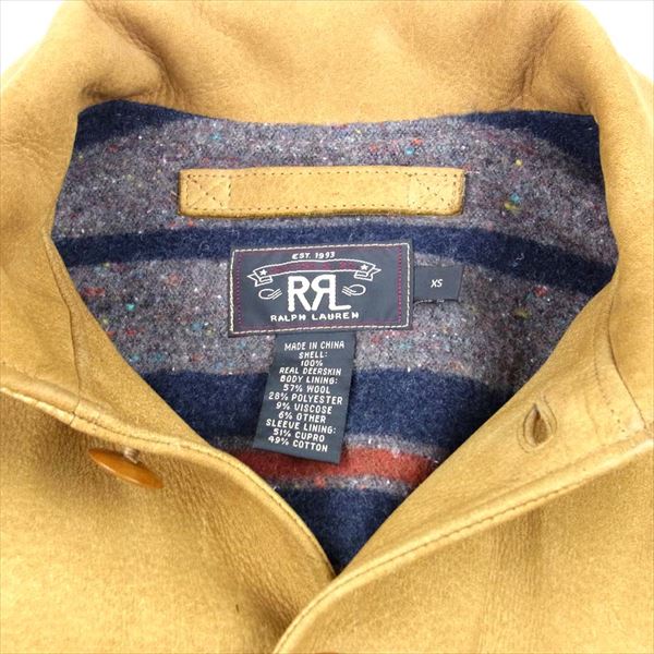 RRL ダブルアールエル Walker Leather jacket ビンテージ加工 鹿革 ディアスキン ウォーカー レザー ジャケット ライトブラウン系 XS【中古】