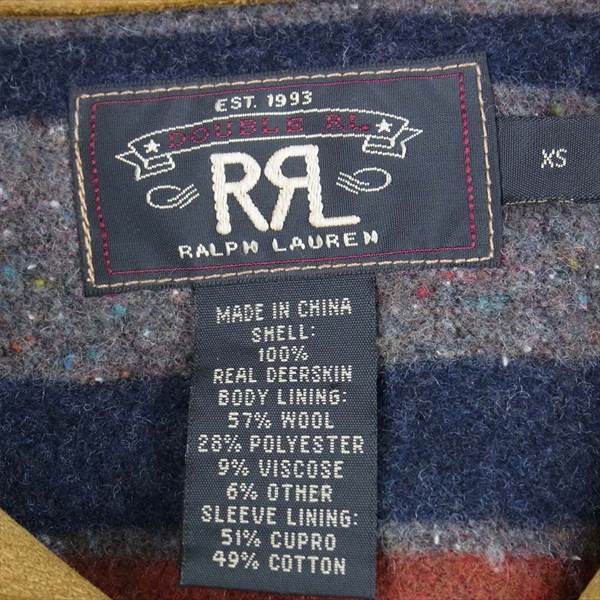 RRL ダブルアールエル Walker Leather jacket ビンテージ加工 鹿革 ディアスキン ウォーカー レザー ジャケット ライトブラウン系 XS【中古】