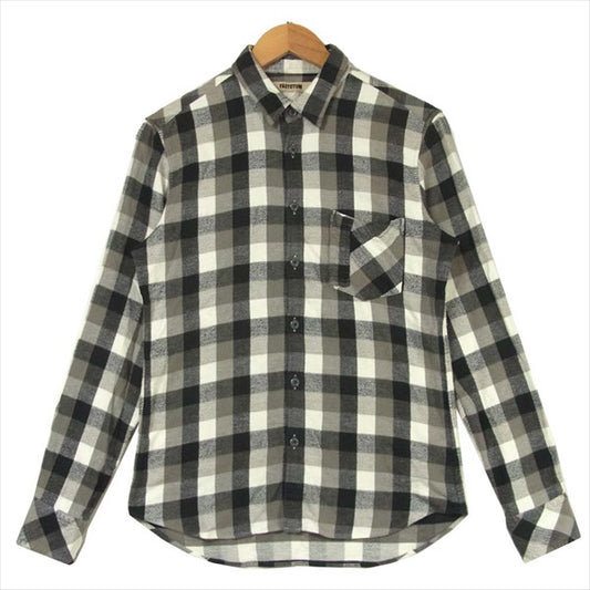 FACTOTUM ファクトタム 1061124 ブロック チェック ネル シャツ コットン 日本製 長袖シャツ グレー系 グレー系 46【中古】