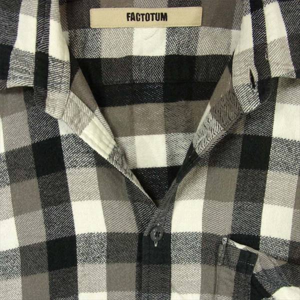 FACTOTUM ファクトタム 1061124 ブロック チェック ネル シャツ コットン 日本製 長袖シャツ グレー系 グレー系 46【中古】
