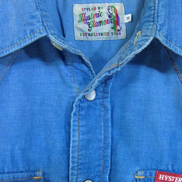 HYSTERIC GLAMOUR ヒステリックグラマー 0253AH07 ウエスタン シャツ コーデュロイ 長袖シャツ 水色系 M【中古】