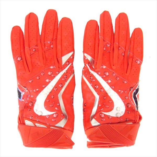 Supreme シュプリーム ナイキ NIKE 18AW Vapor Jet 4.0 Football Gloves ウォーター ロゴ フットボール 手袋 グローブ レッド系 レッド系 M【美品】【中古】