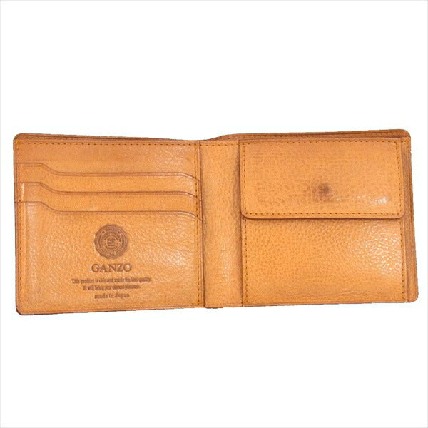 GANZO ガンゾ MINERVA NATURAL ミネルバナチュラル 小銭入れ付き 二つ折り ウォレット 財布 ライトブラウン系  ライトブラウン系【中古】