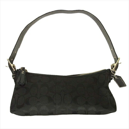 COACH コーチ シグネチャー ナイロン レザー ショルダー レディース ハンドバッグ ブラック系【中古】