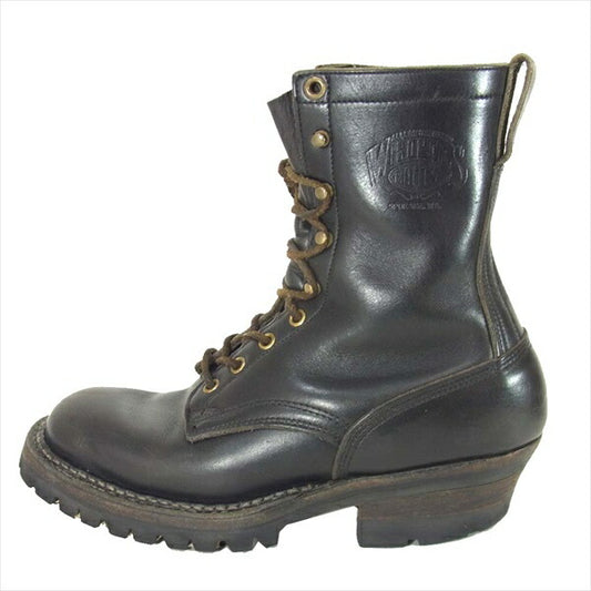 WHITE'S BOOTS ホワイツブーツ #100ソール 編み上げ ワーク レザー ハーフ 刻印 ブーツ ブラック系 7E【中古】