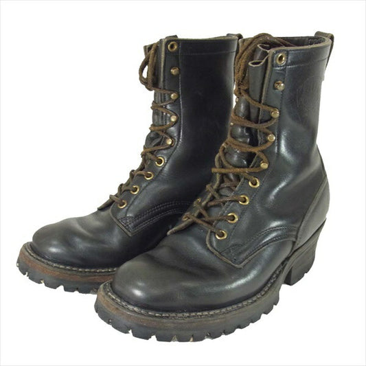 WHITE'S BOOTS ホワイツブーツ #100ソール 編み上げ ワーク レザー ハーフ 刻印 ブーツ ブラック系 7E【中古】