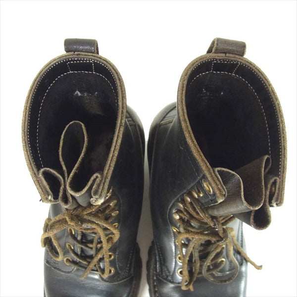WHITE'S BOOTS ホワイツブーツ #100ソール 編み上げ ワーク レザー ハーフ 刻印 ブーツ ブラック系 7E【中古】
