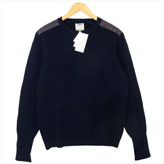 VISVIM ビズビム 0116405012001 UK COMMANDO CREW KNIT 刺し子 エルボーパッチ 16AW ニット ネイビー系 3【中古】