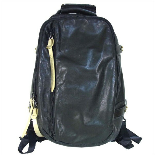 カツユキコダマ バックパック ジップ ゴールド 無地 リュック ブラック系【中古】