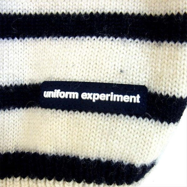 uniform experiment ユニフォームエクスペリメント UE-178088 BORDER DAMAGED ダメージ ボーダー クルーネック ニット オフホワイト×黒 3【中古】
