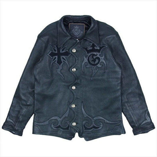 GABOR ガボール ビルウォールレザー Bill Wall Leather トライバル レザー シャツ ジャケット  ブラック系【中古】