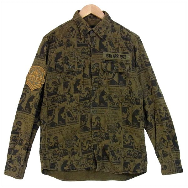 HYSTERIC GLAMOUR ヒステリックグラマー 0224AH05 総柄 プリント ミリタリー シャツ ミリタリーシャツ カーキ(オリーブグリーン)系 M【中古】