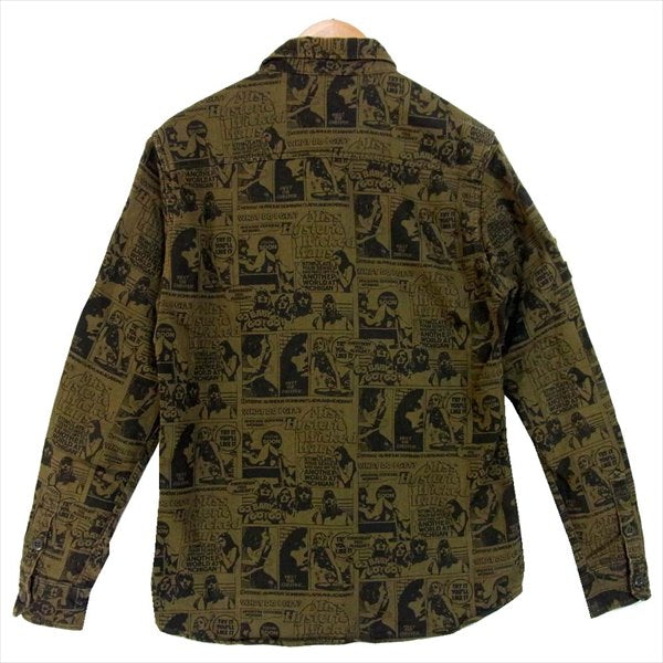 HYSTERIC GLAMOUR ヒステリックグラマー 0224AH05 総柄 プリント ミリタリー シャツ ミリタリーシャツ カーキ(オリーブグリーン)系 M【中古】