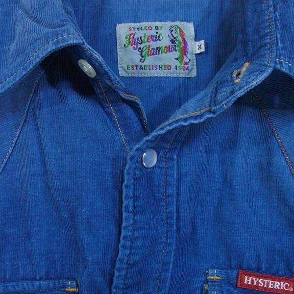 HYSTERIC GLAMOUR ヒステリックグラマー 0253AH07 コーデュロイ ウエスタン 長袖 シャツ 長袖シャツ 青系 M【中古】