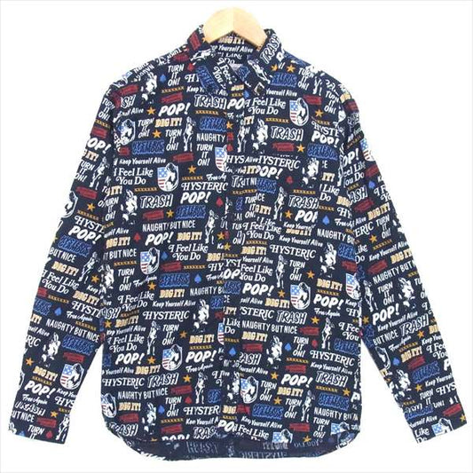 HYSTERIC GLAMOUR ヒステリックグラマー 0241AH03 ガールプリント 総柄 長袖 シャツ 長袖シャツ ダークネイビー系 M【美品】【中古】