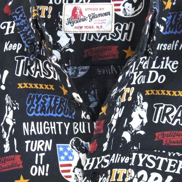 HYSTERIC GLAMOUR ヒステリックグラマー 0241AH03 ガールプリント 総柄 長袖 シャツ 長袖シャツ ダークネイビー系 M【美品】【中古】