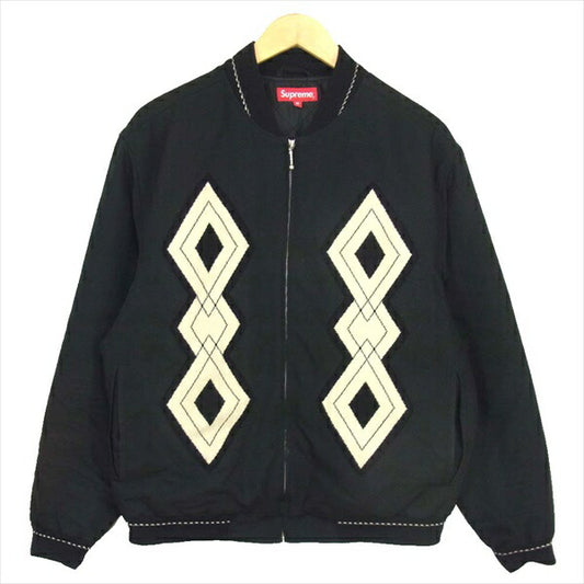 Supreme シュプリーム 18AW Diamond Rayon Bomber Jacket ダイヤモンド レーヨン ジップアップ ボンバー ブルゾン ジャケット ブラック系 M【中古】