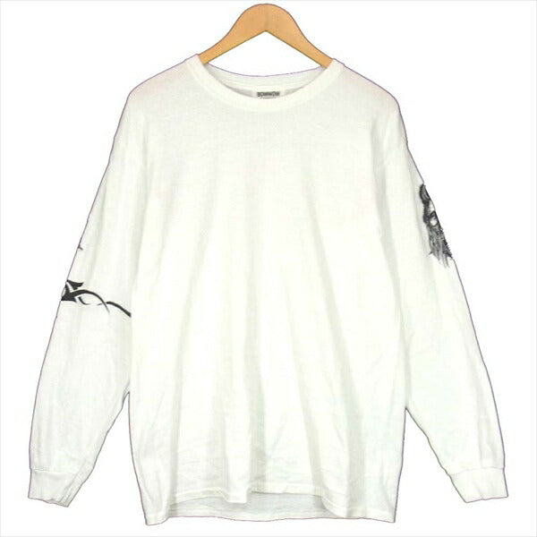 バウワウ プリント ロングスリーブ 長袖 Tシャツ クルーネック カットソー ホワイト系 ホワイト系 L【中古】