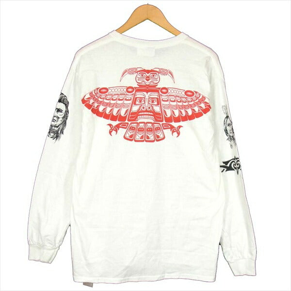 バウワウ プリント ロングスリーブ 長袖 Tシャツ クルーネック カットソー ホワイト系 ホワイト系 L【中古】