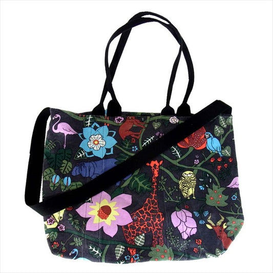 BOHEMIANS ボヘミアンズ ジャングル柄 CANVAS7 キャンバス ショルダー トート レディース トートバッグ 黒系  黒系【中古】