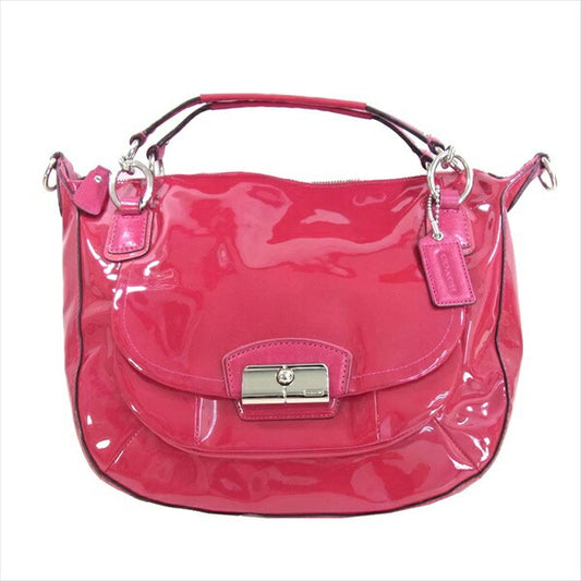COACH コーチ エナメル ショルダー バッグ レディース トートバッグ ピンク系  ピンク系【中古】