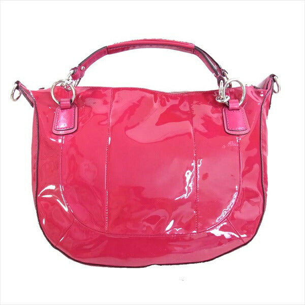 COACH コーチ エナメル ショルダー バッグ レディース トートバッグ ピンク系  ピンク系【中古】