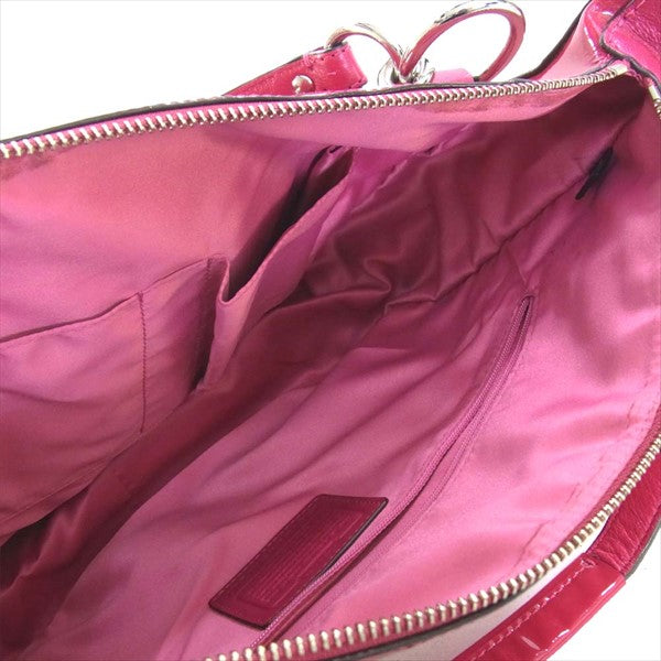 COACH コーチ エナメル ショルダー バッグ レディース トートバッグ ピンク系  ピンク系【中古】