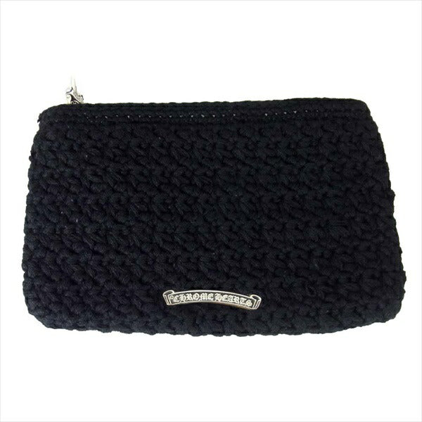 CHROME HEARTS クロムハーツ（原本無） ZPR CHG PURSE CROCH ジッパーチェンジパース クローチェ カシミヤヤーン セメタリークロスパッチ ウォレット 財布 黒系【美品】【中古】