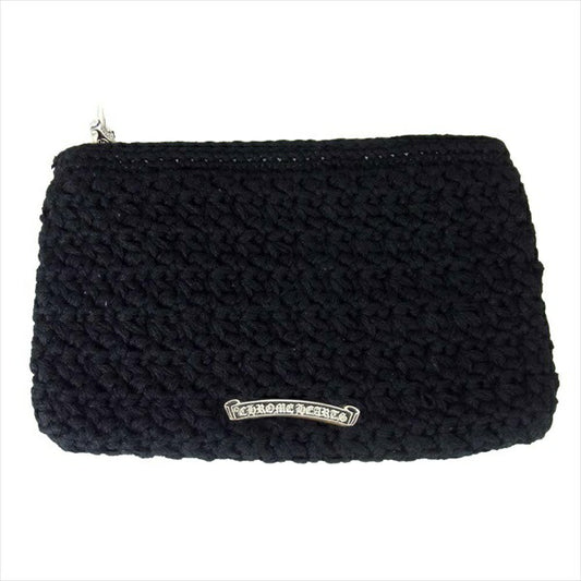 CHROME HEARTS クロムハーツ（原本無） ZPR CHG PURSE CROCH ジッパーチェンジパース クローチェ カシミヤヤーン セメタリークロスパッチ ウォレット 財布 黒系【美品】【中古】