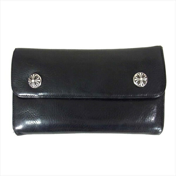 CHROME HEARTS クロムハーツ（原本無） WAVE WALLET ウェーブ クロスボタン レザー ウォレット 財布 ブラック系【中古】