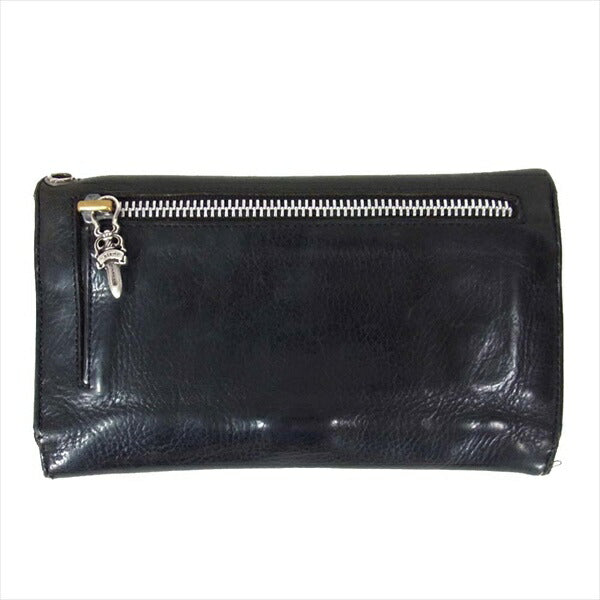 CHROME HEARTS クロムハーツ（原本無） WAVE WALLET ウェーブ クロスボタン レザー ウォレット 財布 ブラック系【中古】