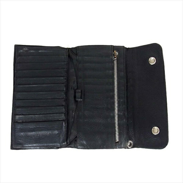 CHROME HEARTS クロムハーツ（原本無） WAVE WALLET ウェーブ クロスボタン レザー ウォレット 財布 ブラック系【中古】