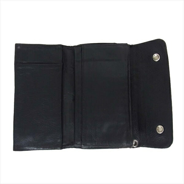 CHROME HEARTS クロムハーツ（原本無） WAVE WALLET ウェーブ クロスボタン レザー ウォレット 財布 ブラック系【中古】