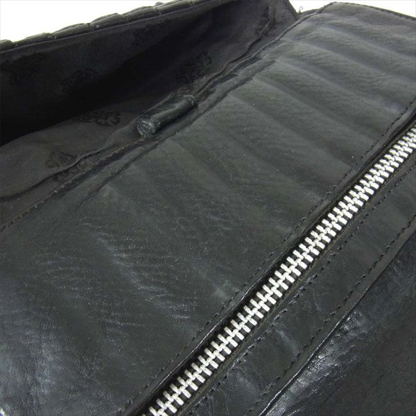 CHROME HEARTS クロムハーツ（原本無） WAVE WALLET ウェーブ クロスボタン レザー ウォレット 財布 ブラック系【中古】